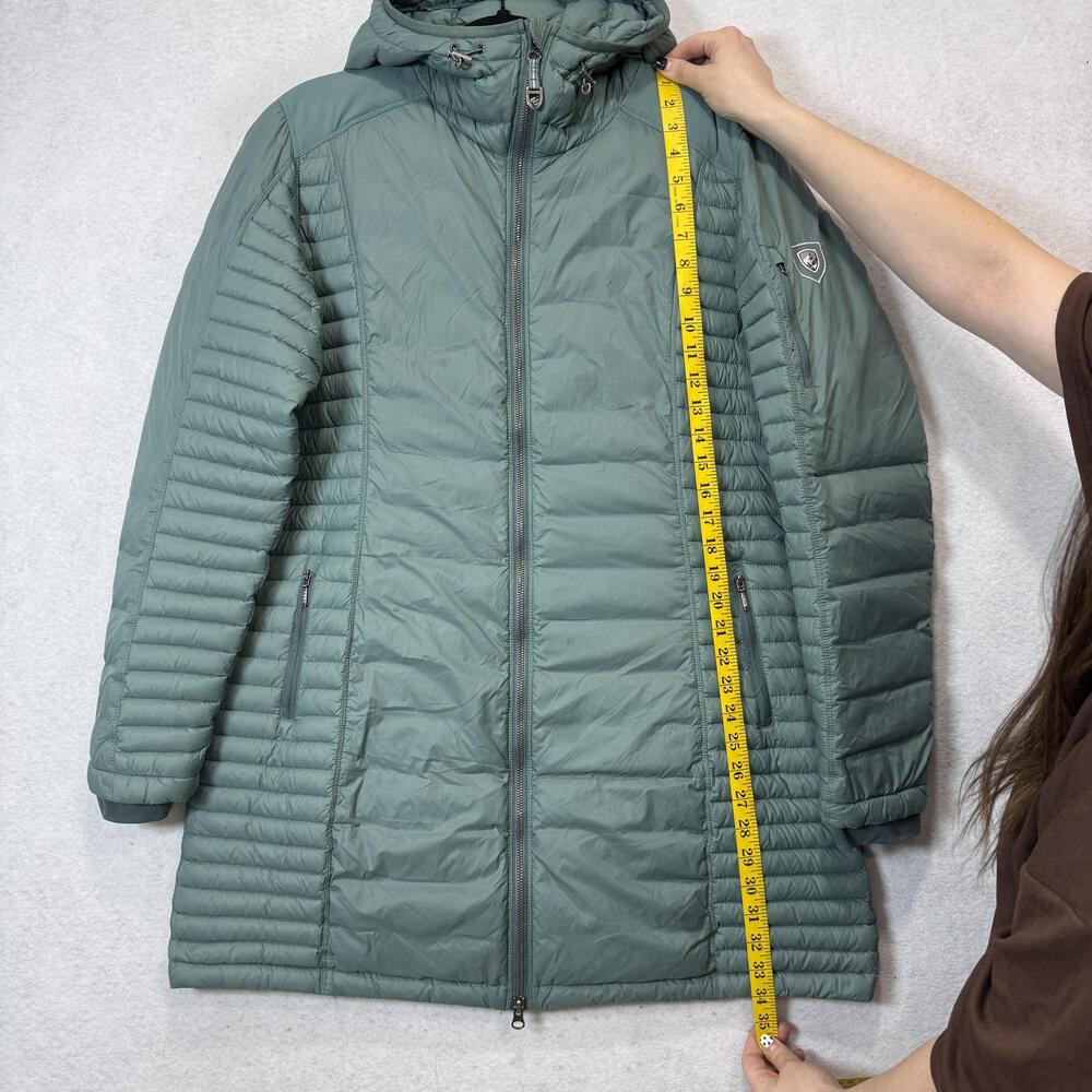 Kuhl Coat Womens XL Green Hooded Down Puffer Quilted Long Parka Lightweight - Picture 3 of 13